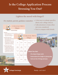 Promotional flyer for a 'College Info Bingo' game, featuring a brown and light gray layout with text, sample bingo card graphics, and small lifestyle photos of students outdoors.

College Info bingo card set — 15 printable cards to help high school students evaluate and compare college applications, admissions, and financial aid options