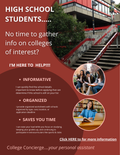 College research worksheet for high school students - compare colleges by cost and location

College Concierge promotional graphic for high school students — informative, organized college comparison service that saves time

College Concierge college comparison service — informative and organized research for high school students with no time to gather college info
