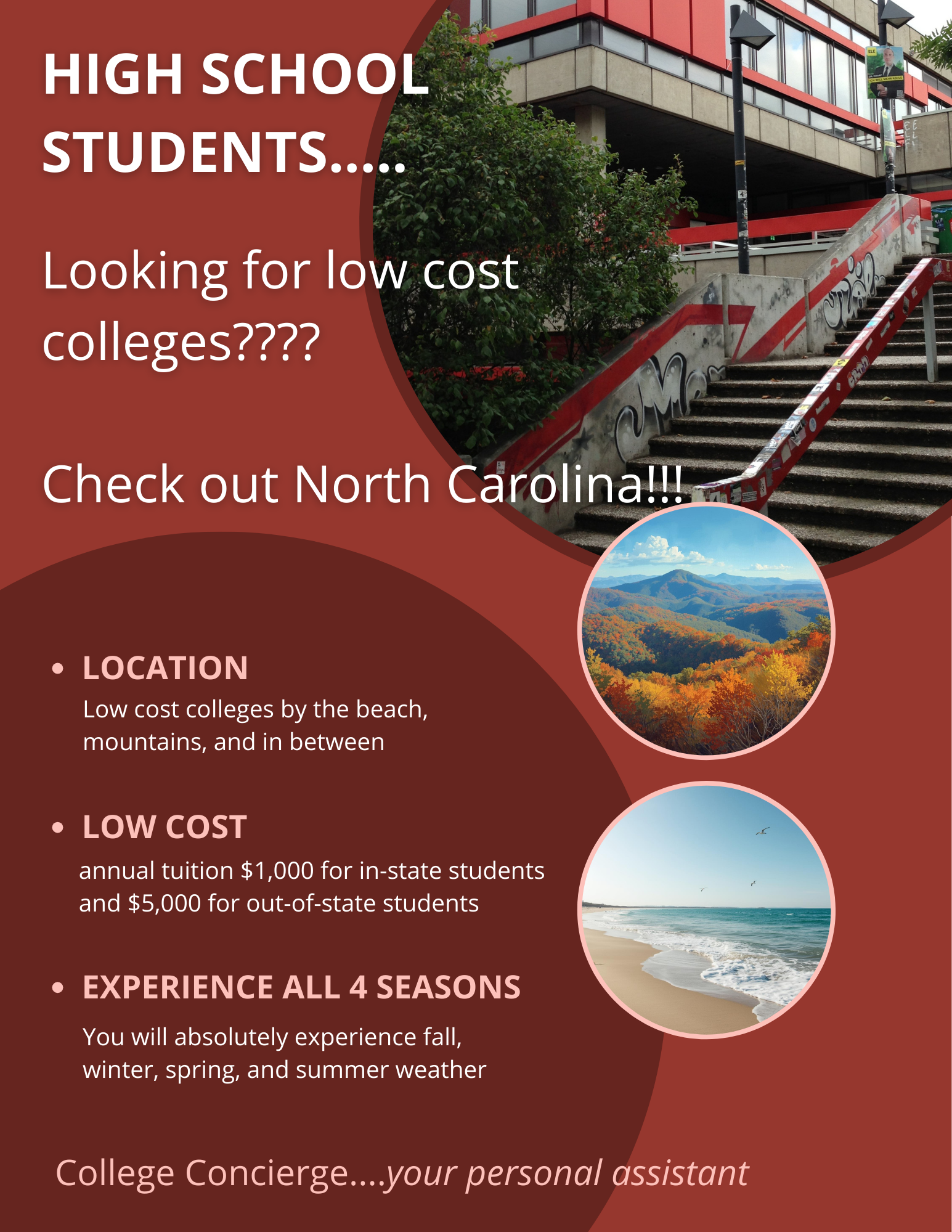 Affordable colleges in North Carolina - low tuition $1000 in-state - guide for high school students
